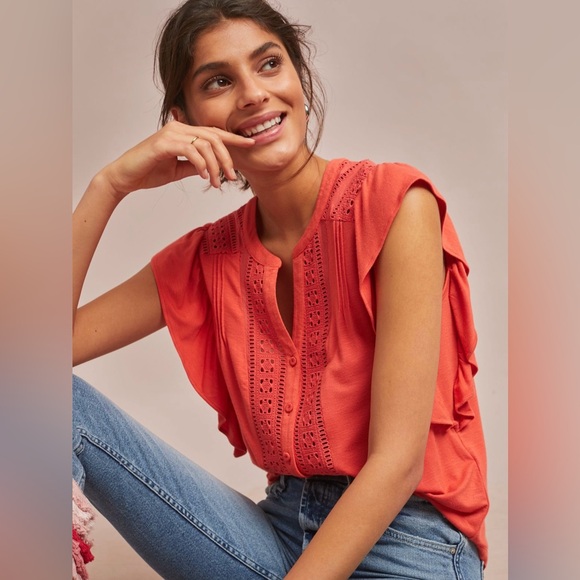 Maeve Tops - Maeve Kailana Flutter-Sleeve Top, Tangerine